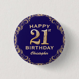 21:a födelsedag Party marinblått och Guld Glitter Knapp