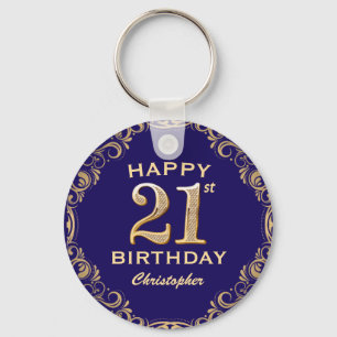 21:a födelsedag Party marinblått och Guld Glitter Nyckelring