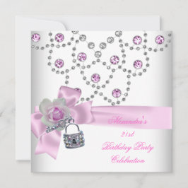 21:a födelsedag Party Overlay Rosa Jewel Nyckel Lo Inbjudningar
