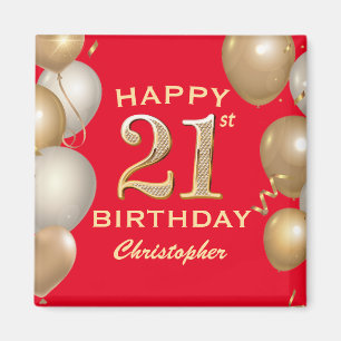 21:a födelsedag Party Red och Guld Magnet