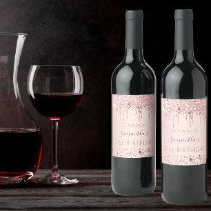 21:a födelsedag party ro guld glitter rosa stjärno vinflaska etikett