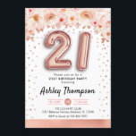 21:a födelsedag Party - Ro Guld Inbjudningar<br><div class="desc">21:a födelsedag,  festinbjudan. Elegantens utformning i Faux glitter ro guld med blommigt accent. Inbjudan-kort med ro guld nummer 21 ballonger,  skriptteckensnitt med konetti.  rosa,  vit. Perfekt för en snyggt vid firande. Berätta om du behöver anpassningsbarnas ålder.</div>