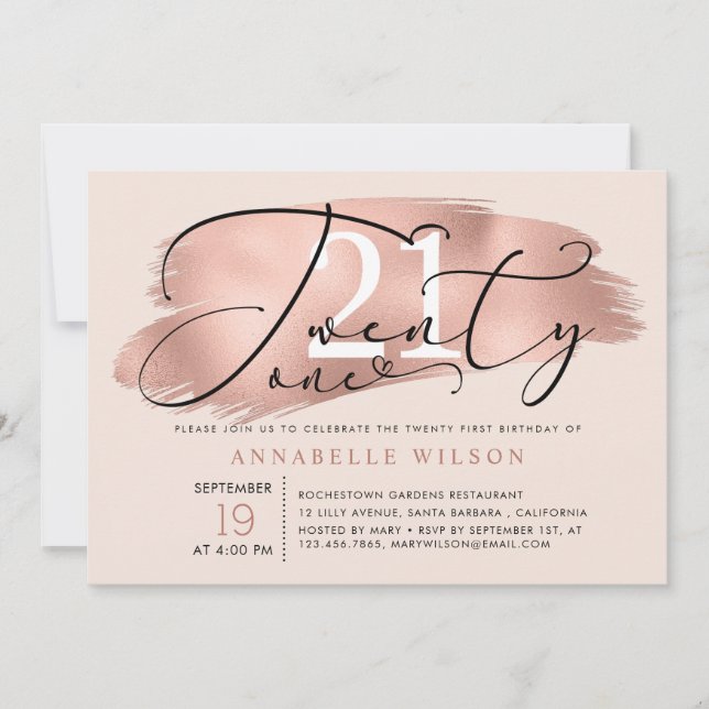 21:a födelsedag Party Ro Guld och Rosa Foto Inbjudningar (Framsida)