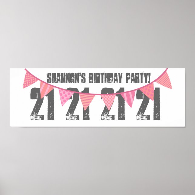 21:a födelsedag Party ROSA BANNERS F07 Poster (Framsidan)