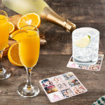 21:a födelsedag party, rosa i ro guld underlägg papper kvadrat<br><div class="desc">En underlägg för en 21-årsdag party, som firar sitt liv med en kollage på 8 av dina foton. Anpassa och lägg till namn, 21 år och ett datum. Födelsedatum eller datum för party. Guld färgad ro i Vita och mörk. Elegant och trendig ro guld, rosa, färg. Texten: Legal och Cheers...</div>