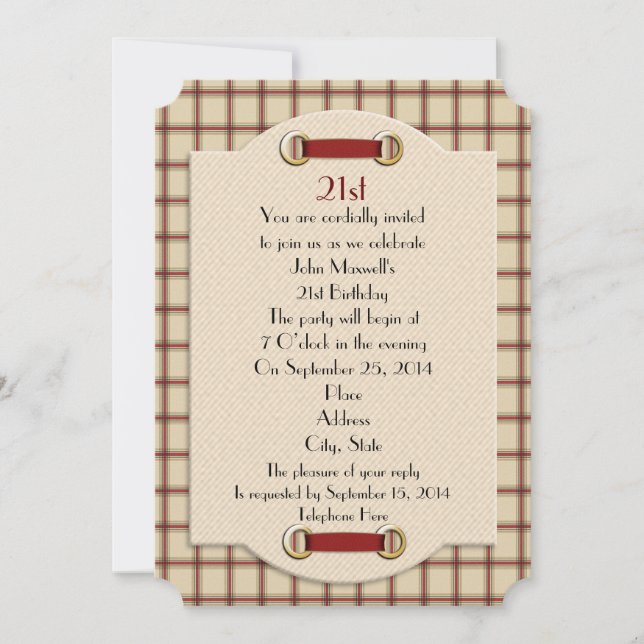 21:a födelsedag party:s formella inbjudan till män (Framsida)