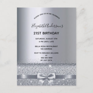 21:a födelsedag party silver gnistra inbjudan