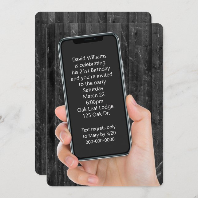 21:a födelsedag Party-textmeddelande Inbjudningar (Fram/baksida)