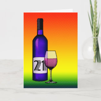 21:a födelsedag: raka vin flaska och glas kort
