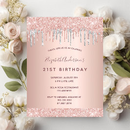 21:a födelsedag ro glitter rosa silver inbjudan