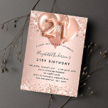 21:a födelsedag ro guld  ballonger lyx inbjudningar<br><div class="desc">För elegant 21:a födelsedag. En ro-guld tittar metallisk bakgrund. Dekorerad med ro guld,  rosa faux glitte,  gnistor och ballonger. Anpassa och lägg till information om namn och party. Namn är skrivet med ett handskript stil,  nummer 21 med ballong stil typsnitt.</div>
