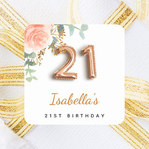21:a födelsedag ro guld eucalyptus monogram fyrkantigt klistermärke