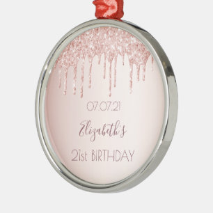 21:a födelsedag ro guld glitter droppar julgransprydnad metall