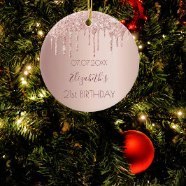 21:a födelsedag ro guld glitter droppar namn julgransprydnad keramik