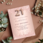 21:a födelsedag ro guld glitter drops elegant inbjudningar<br><div class="desc">En modern, snyggt och glamorös inbjudan till 21-årsdagen party. En faux ro guld-bakgrund med en elegant faux ro guld glitter dropp, färgdroppstift. Namn är skrivet med ett modernt skript för färgaden ro guld i mörk, skrivet med stil. Anpassa och lägg till information om party. Nummer 21 skrivs med ett stil-skript...</div>