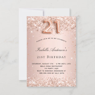 21:a födelsedag ro guld glitter inbjudningar