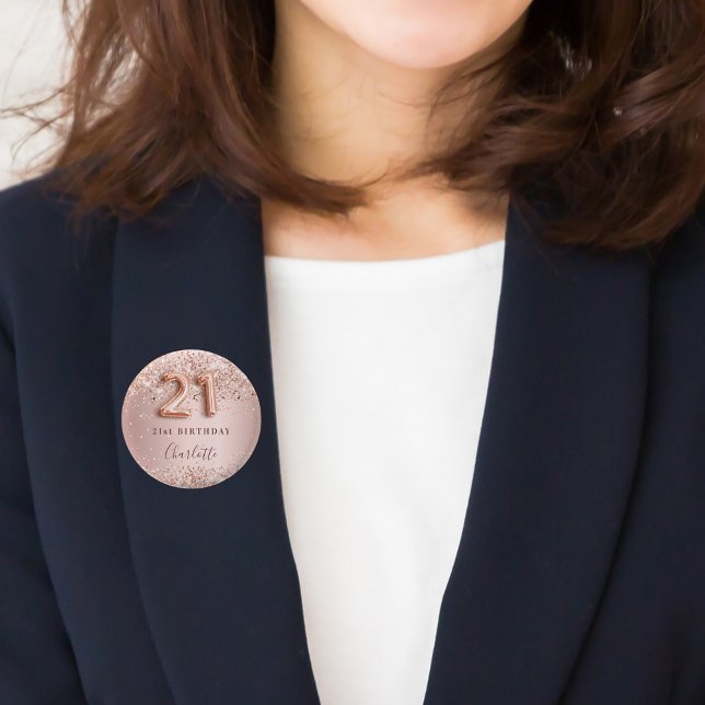 21:a födelsedag ro guld  glitter namn bricka knapp (Skapare uppladdad)