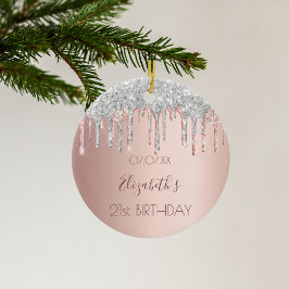 21:a födelsedag ro guld glitter rosa 21 silver julgransprydnad keramik