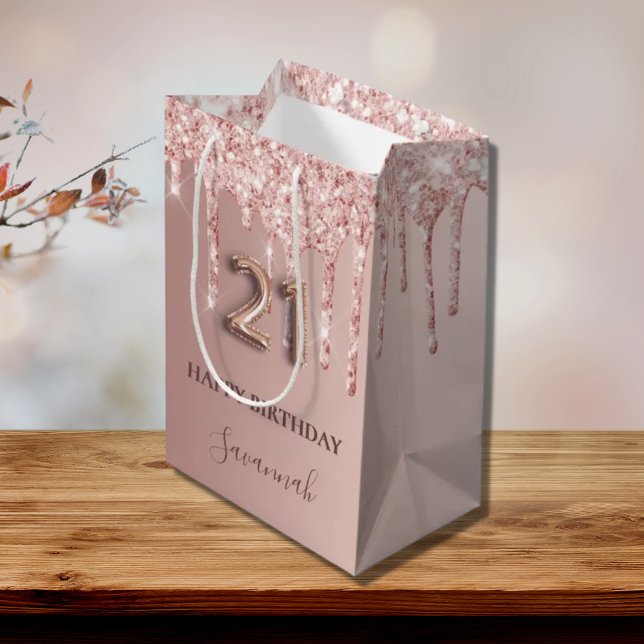 21:a födelsedag ro guld glitter rosa-ballong stil (Skapare uppladdad)