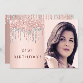 21:a födelsedag ro guld glitter rosa silver inbjudningar