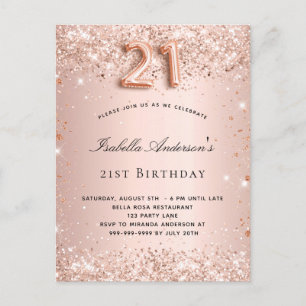 21:a födelsedag ro guld  glitter stoft inbjudan vykort