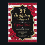 21:a födelsedag - Röda Guld Svarta vita Rand Ro Inbjudningar<br><div class="desc">21:a födelsedag: Elegant marsala vin röd svart,  vit utformning med faux glitter guld. Mörk Red rand med ro. Perfekt för ett elegant födelsedagsfest.</div>