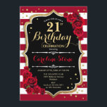 21:a födelsedag - Röda Guld Svarta vita Rand Ro Inbjudningar<br><div class="desc">21:a födelsedag: Elegant marsala vin röd svart,  vit utformning med faux glitter guld. Mörk Red rand med ro. Perfekt för ett elegant födelsedagsfest.</div>