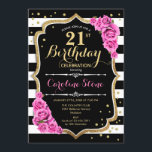 21:a födelsedag: Rosa Black White Rand Inbjudningar<br><div class="desc">21:a födelsedagsinbjudan Elegant svartvit rosa med faux glitter. Svartvit rand med rosa ros. Perfekt för ett elegant födelsedagsfest.</div>
