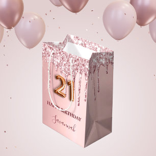 21:a födelsedag rosa glitter drops monogram