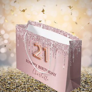 21:a födelsedag rosa glitter drops monogram