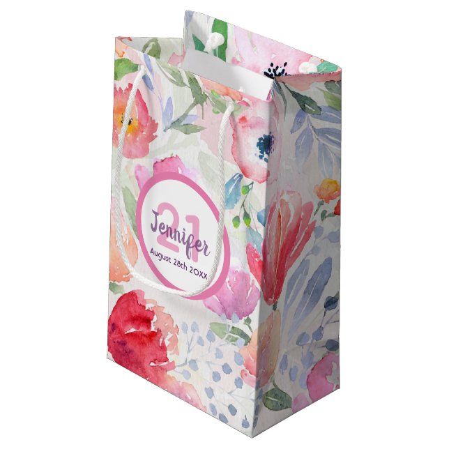 21:a födelsedag rosa lila blommigt namn elegant (Baksidan Vinklad)