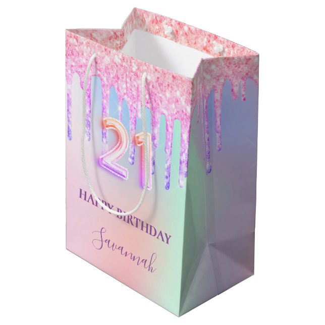 21:a födelsedag rosa lila glitter droppar glamorös (Baksidan Vinklad)