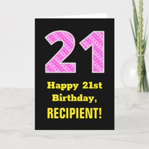 21:a födelsedag: Rosa Rand och hjärtan "21" + Namn Kort