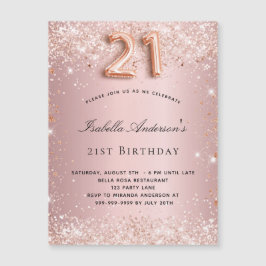 21:a födelsedag  rosa ros-magnet-inbjudan