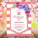 21:a födelsedag Rosa Streppad Blommigt Middag Part Inbjudningar<br><div class="desc">Rosa strimlade blommigt 21:a födelsedagsmiddagsinbjudan.</div>