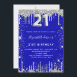 21:a födelsedag royal blått dammglam från silver g inbjudningar<br><div class="desc">En modern,  snyggt och glamorös inbjudan till 21-årsdagen party. Royalets blå bakgrund,  dekorerad med faux silver glitter damm. Anpassa och lägg till ditt namn och information om party. Nummer 21 skrivs med ett stil-skript med ballong.</div>
