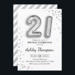 21:a födelsedag - Silver-ballonger Inbjudningar<br><div class="desc">21:a födelsedag,  festinbjudan. Elegantens utformning i faux glitter silver. Inbjudan-kortet har silver nummer 21-ballonger och skriptteckensnitt. Perfekt för en snyggt vid firande. Berätta om du behöver anpassningsbarnas ålder.</div>