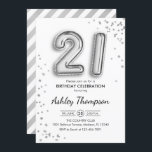 21:a födelsedag - Silver-ballonger Inbjudningar<br><div class="desc">21:a födelsedag,  festinbjudan. Elegantens utformning i faux glitter silver. Inbjudan-kortet har silver nummer 21-ballonger och skriptteckensnitt. Perfekt för en snyggt vid firande. Berätta om du behöver anpassningsbarnas ålder.</div>