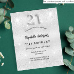 21:a födelsedag silver glitter budgetinbjudan flygblad<br><div class="desc">Observera att inbjudan är papper och mycket tunn. Kuvert ingår inte. Om du vill ha mer omfattande inbjudningar (samma design) kan du besöka vår butik. En modern, snyggt och glamorös inbjudan till 21-årsdagen party. En faux silver-tittar bakgrund, dekorerad med glitter-damm. Anpassa och lägg till ditt namn och information om party....</div>