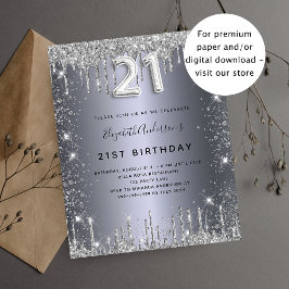 21:a födelsedag silver glitter budgetinbjudan flygblad