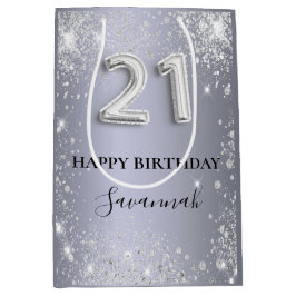 21:a födelsedag silver glitter dammmonogram