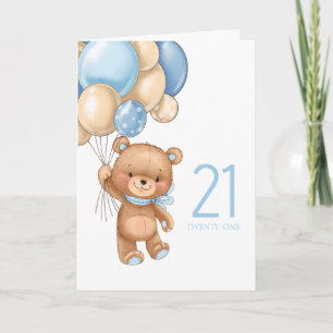21:a födelsedag sött blått ballonger, lekddykort kort