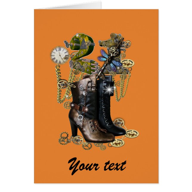 21:a födelsedag - Steampunk-stövlar Hälsningskort (Framsidan)