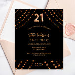 21:a födelsedag - svart budgetinbjudan för ro guld flygblad<br><div class="desc">Observera att inbjudan är papper och mycket tunn. Kuvert ingår inte. Om du vill ha mer omfattande inbjudningar (samma design) kan du besöka vår butik. För en elegant, 21:a födelsedag party. En svart bakgrund. Dekorerad med ro guld stjärnor. Anpassa och lägg till namn, närmare uppgifter om party, födelseår. Namn är...</div>