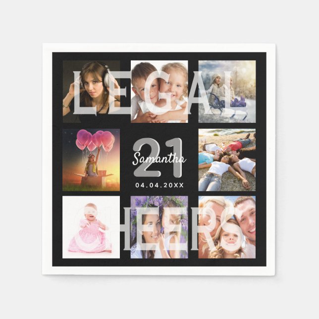 21:a födelsedag svart fotokollage laglig pappersservett (Framsidan)