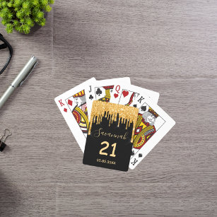 21:a födelsedag svart glam namn i glitter guld gni casinokort