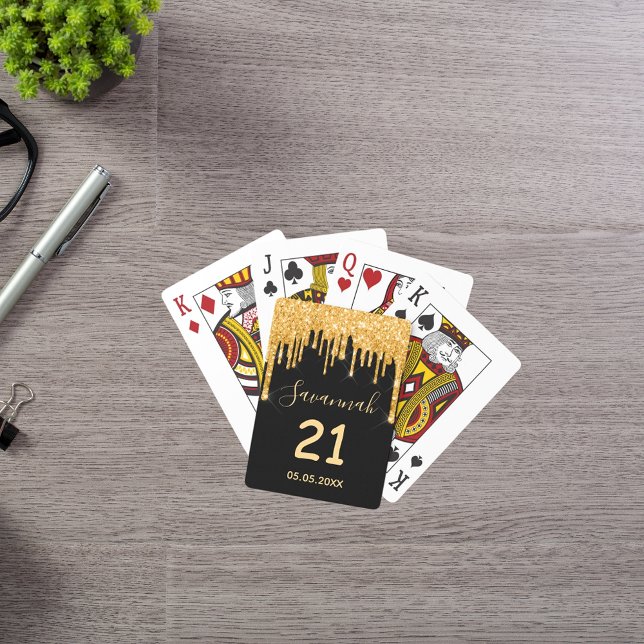 21:a födelsedag svart glam namn i glitter guld gni casinokort (Skapare uppladdad)