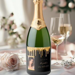 21:a födelsedag, svart guld glitter glam med foto