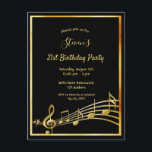 21:a födelsedag, svart inbjudan till guld musik no<br><div class="desc">Ett trendig, ett modernt 21:a födelsedag för inbjudningskort för både manar och kvinnor. En klassisk svart bakgrund, med faux guld ram och musik noter, guldfärgad brev. Mallar för information om party. Bakåt: vit bakgrund. Tips! Om du inte vill att det ska se ut som ett vykort klickar du på anpassa,...</div>