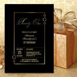 21:a födelsedag svart med Guld Ram Party Inbjudningar
